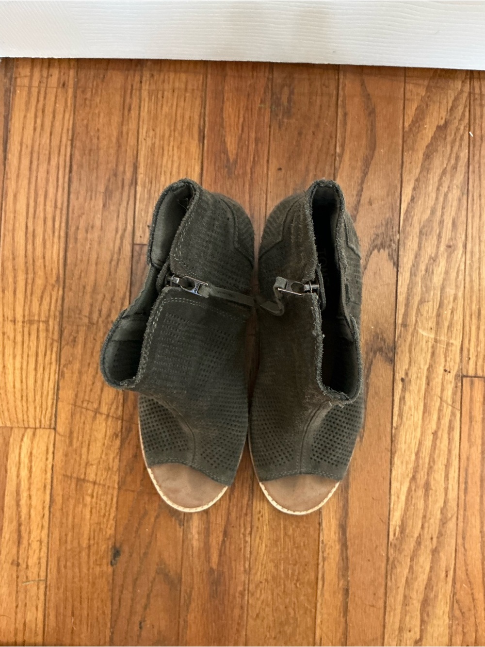 Toms Olive Green Suede Peep-Toe Ankle Booties